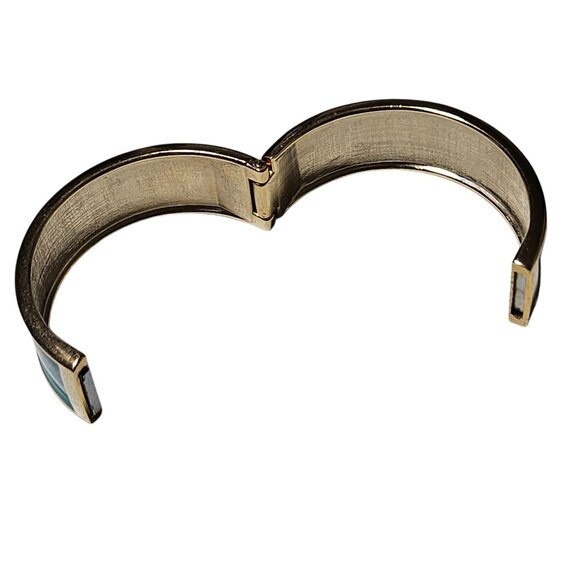 Vintage Turquoise Gold Tone Hinge Bangle Bracelet Retro 80s 90s Fashion Jewelry - Picture 4 of 6